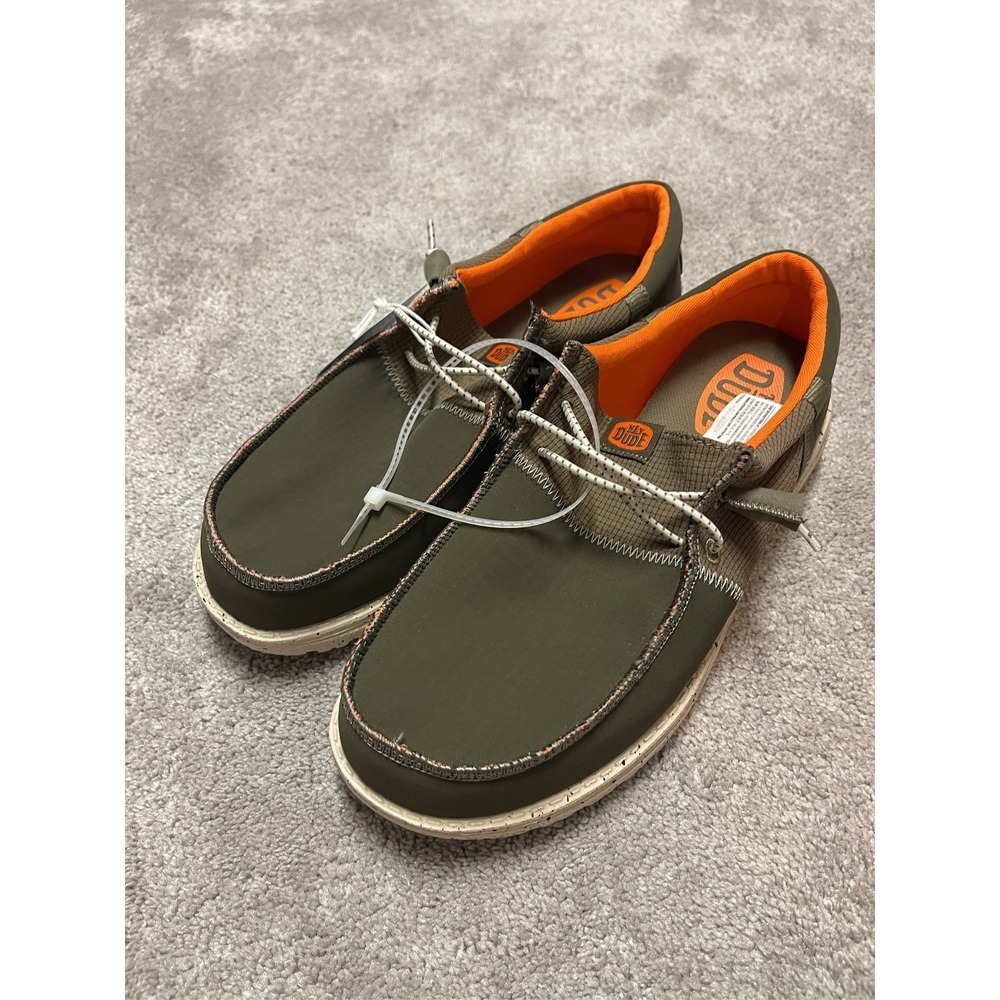 Hey Dude Men's Wally Tri Nylon Trailhead Shoes Olive Orange Slip-On Size 8 NEW